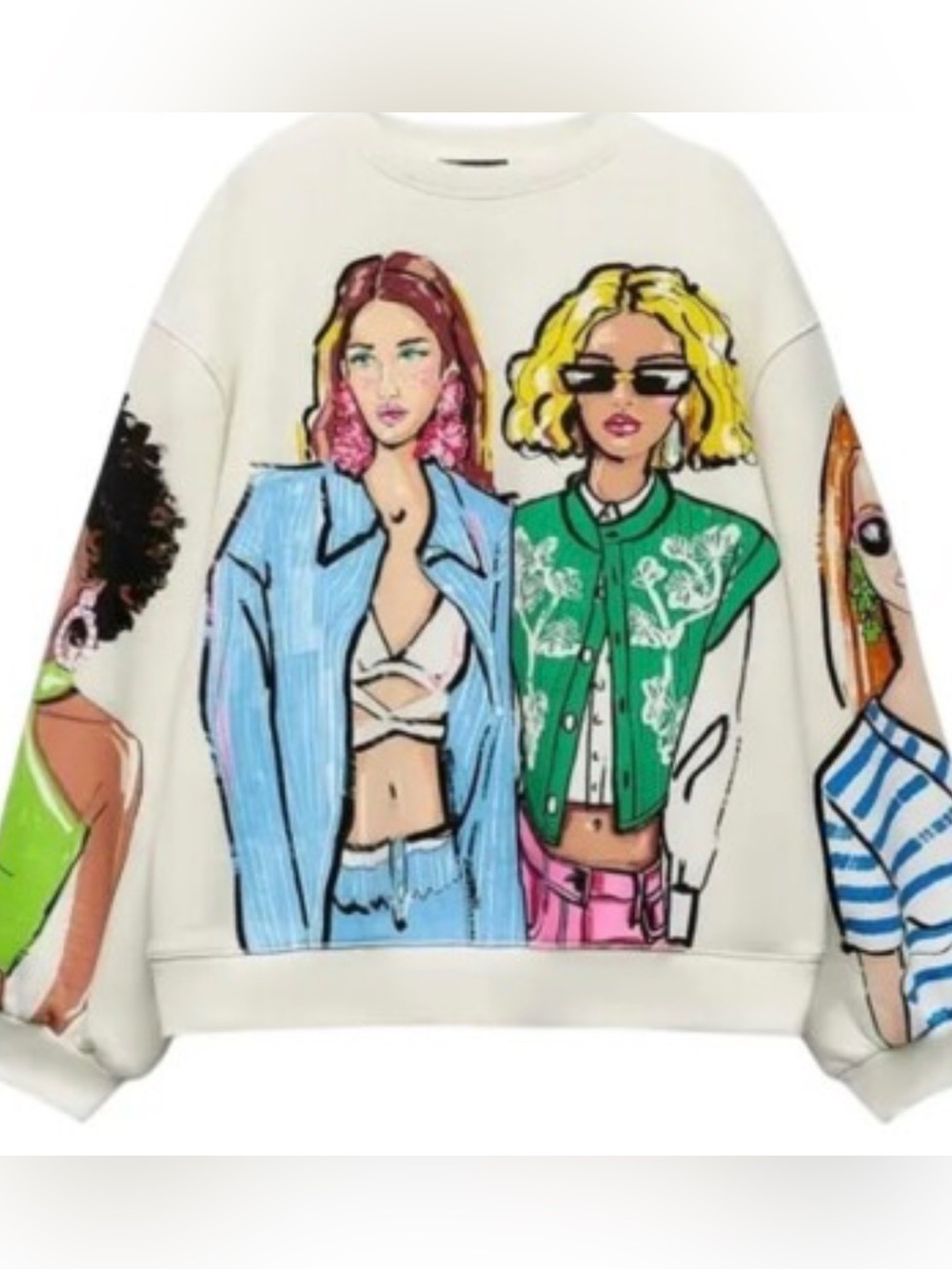 🅩🅐🅡🅐 Oversize Graphic Women Print Off White Sweatshirt - Picture 2 of 8
